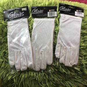 Lot of 3 Pair Costume Accessory Theatrical Gloves White Fun World Halloween 9072